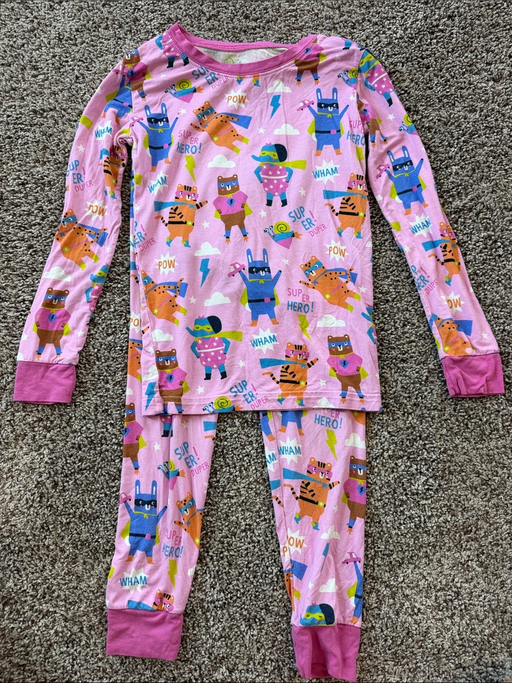Little Sleepies Pink Superhero Animal Print Pajama Set